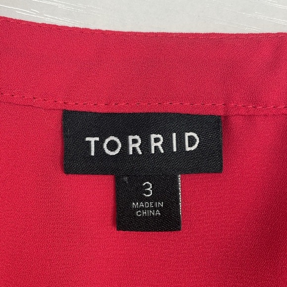Torrid Georgette 3/4 Sleeve Split V-Neck Chiffon Blouse Minimalist Coral Red 3X - Picture 6 of 8